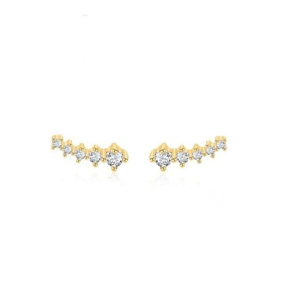 S925 Graduated CZ Diamonds Stud Earrings/Fashion Meteor Stars-Gold ECZ027 - Picture 4 of 9